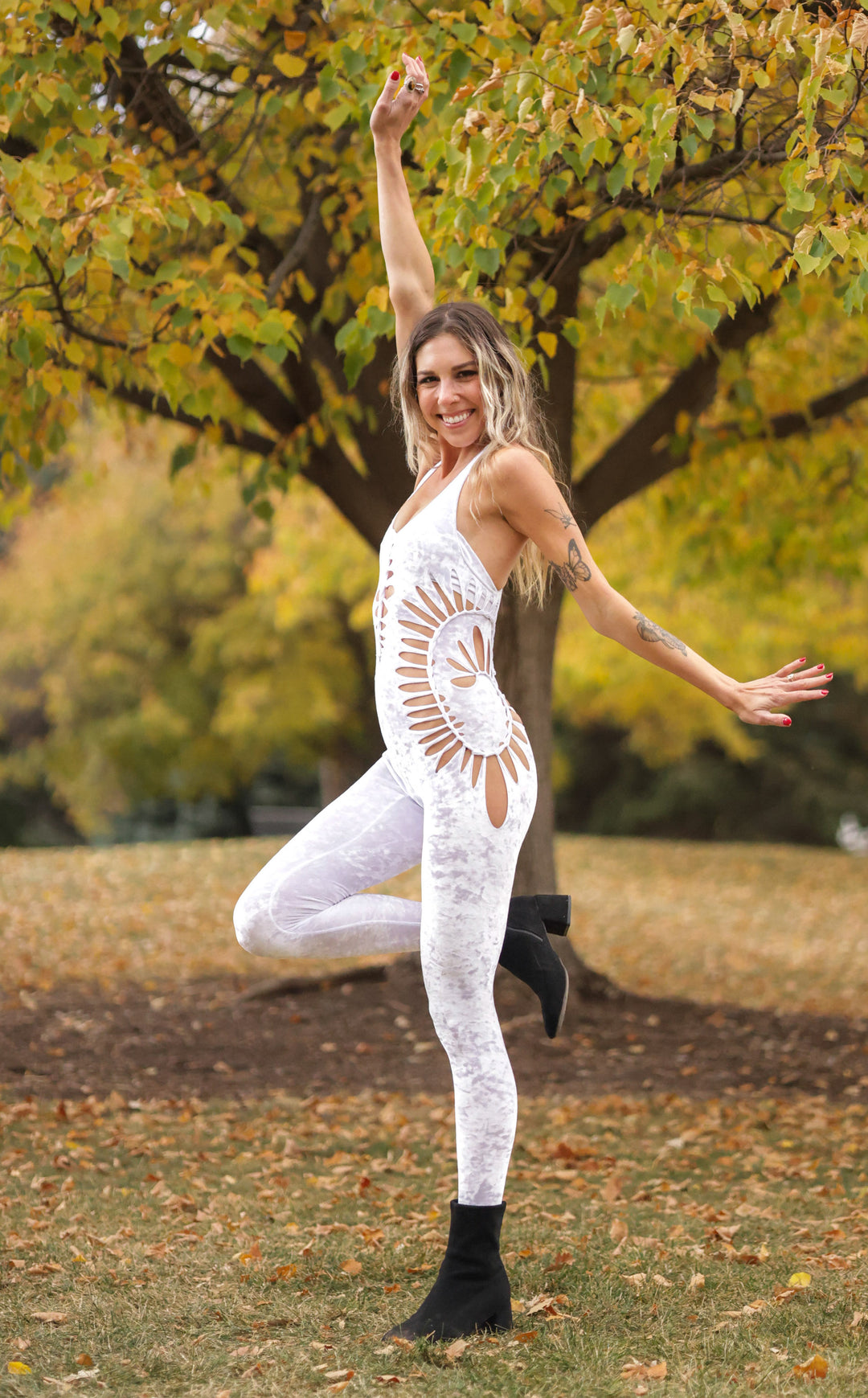 White Velvet Swirl Cut Panther Ladyhawke Onesie x Sniptease