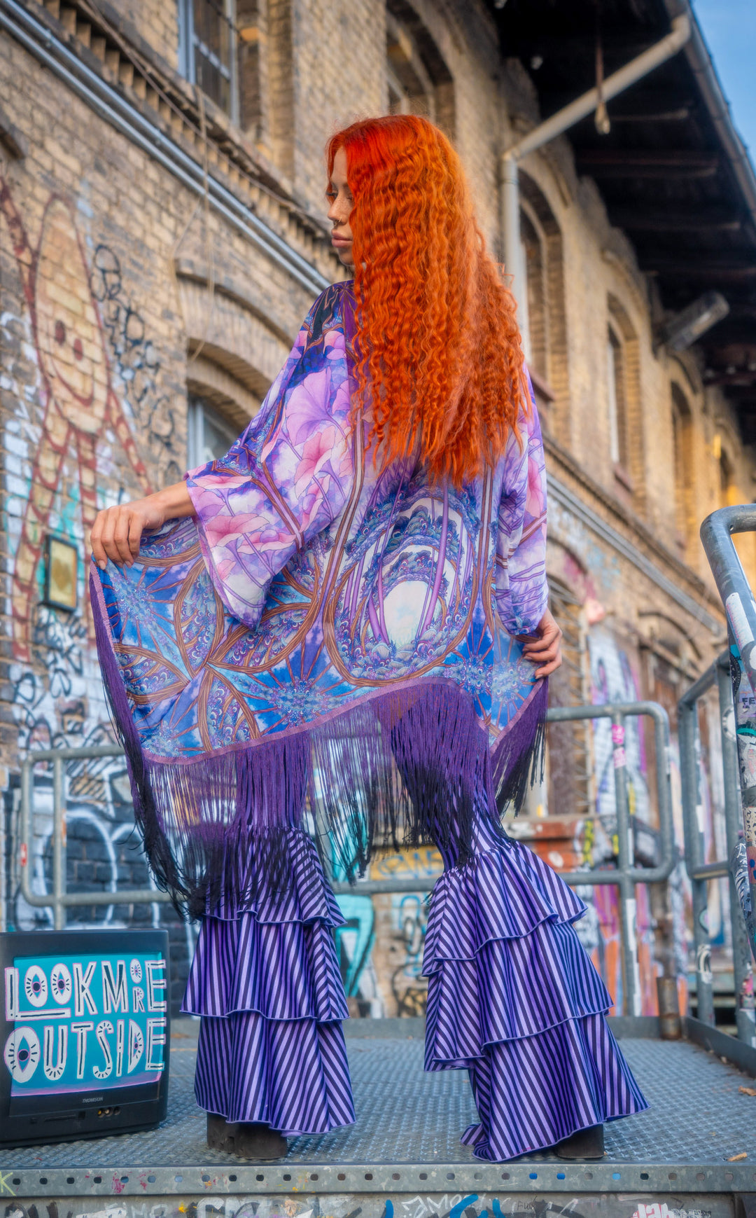 Vaquera Chaps Stripe Pirate Pants - Lavender & Black Stripe