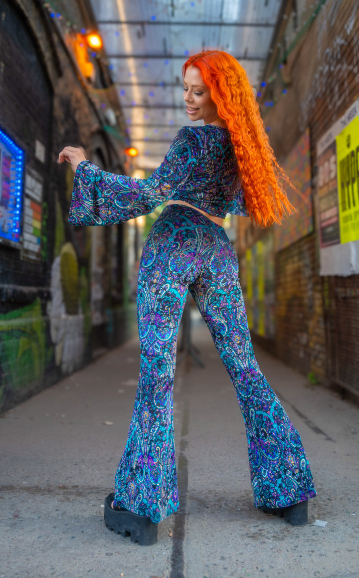 Purple Paisley Burnout Velvet Slim Bells