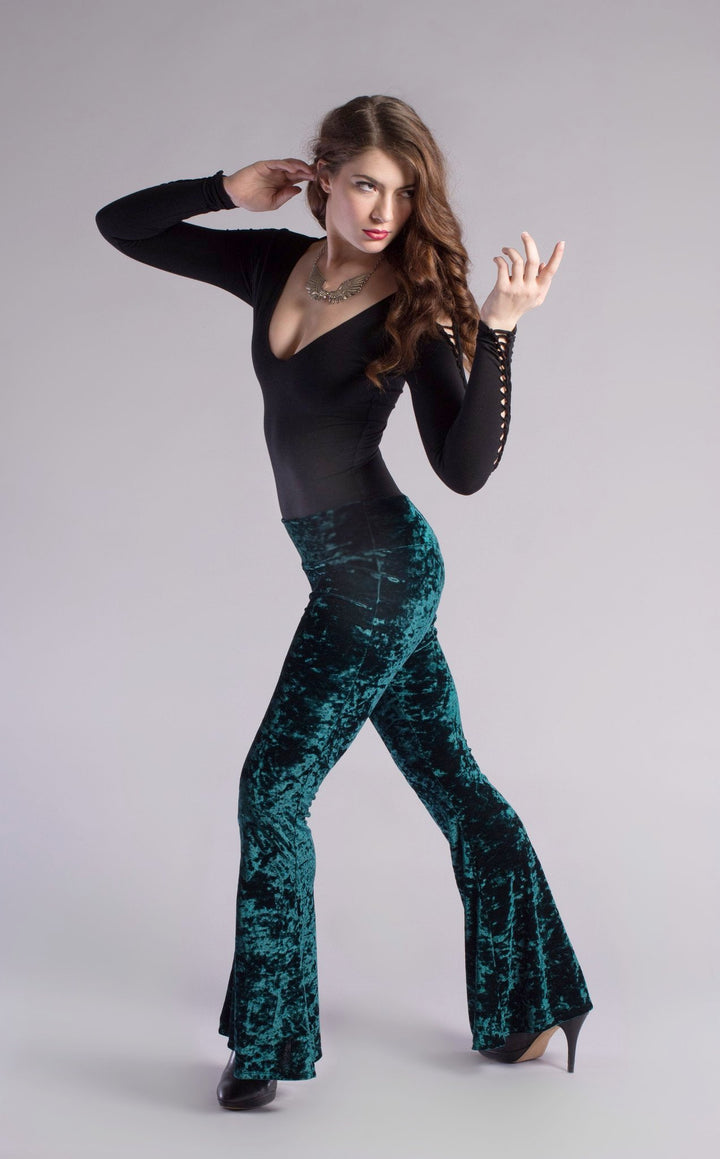 Deep Forest Green Velvet Slim Bells