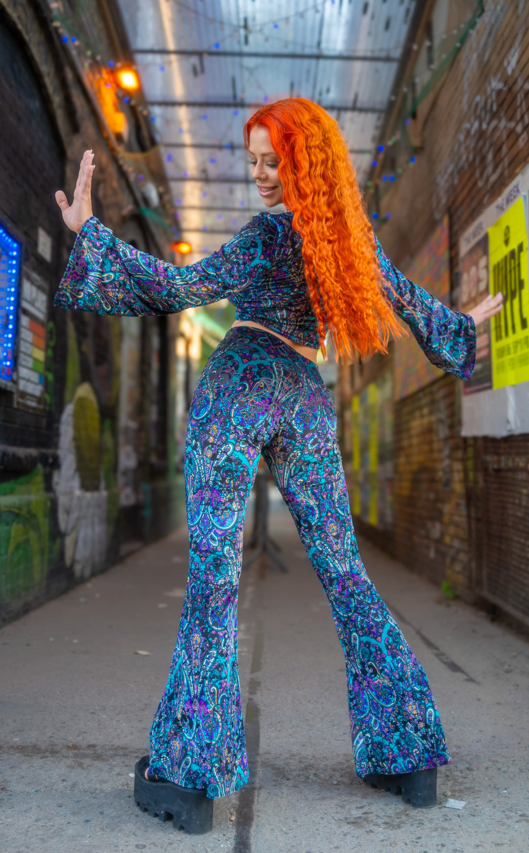 Purple Paisley Burnout Velvet Slim Bells