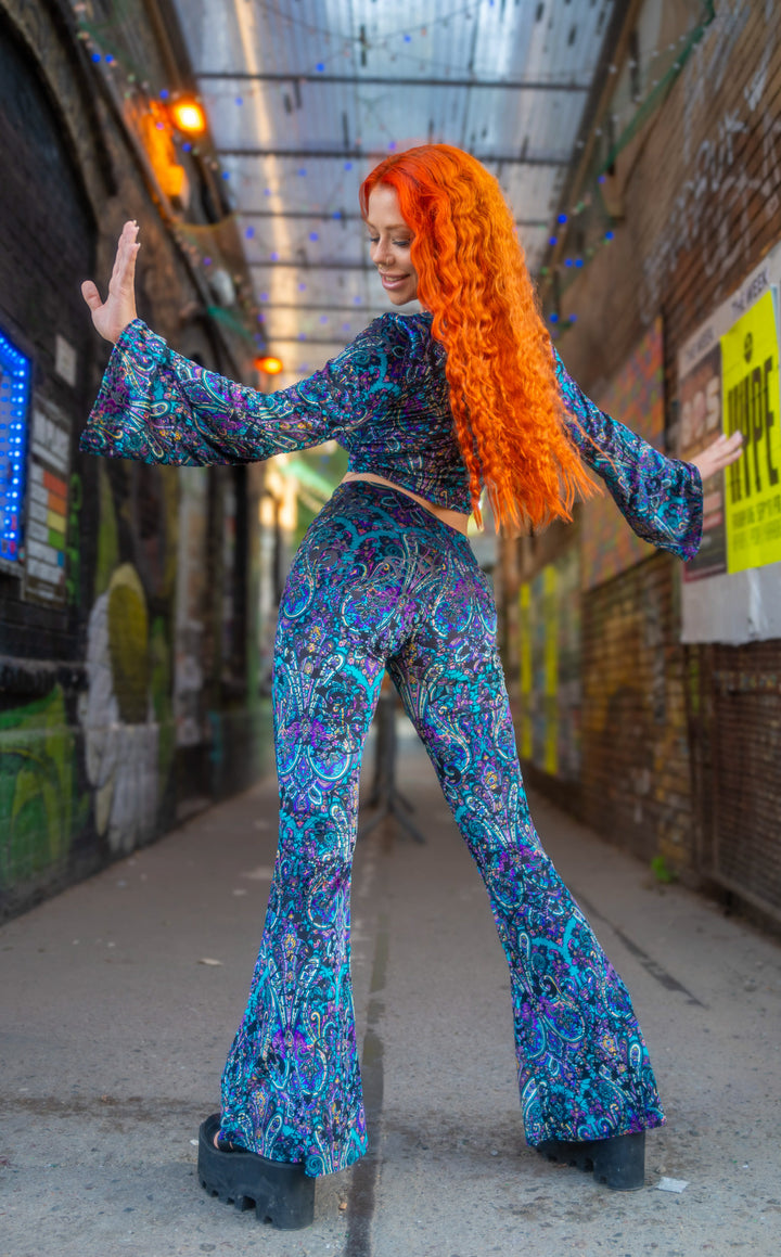 Purple Paisley Burnout Velvet Slim Bells