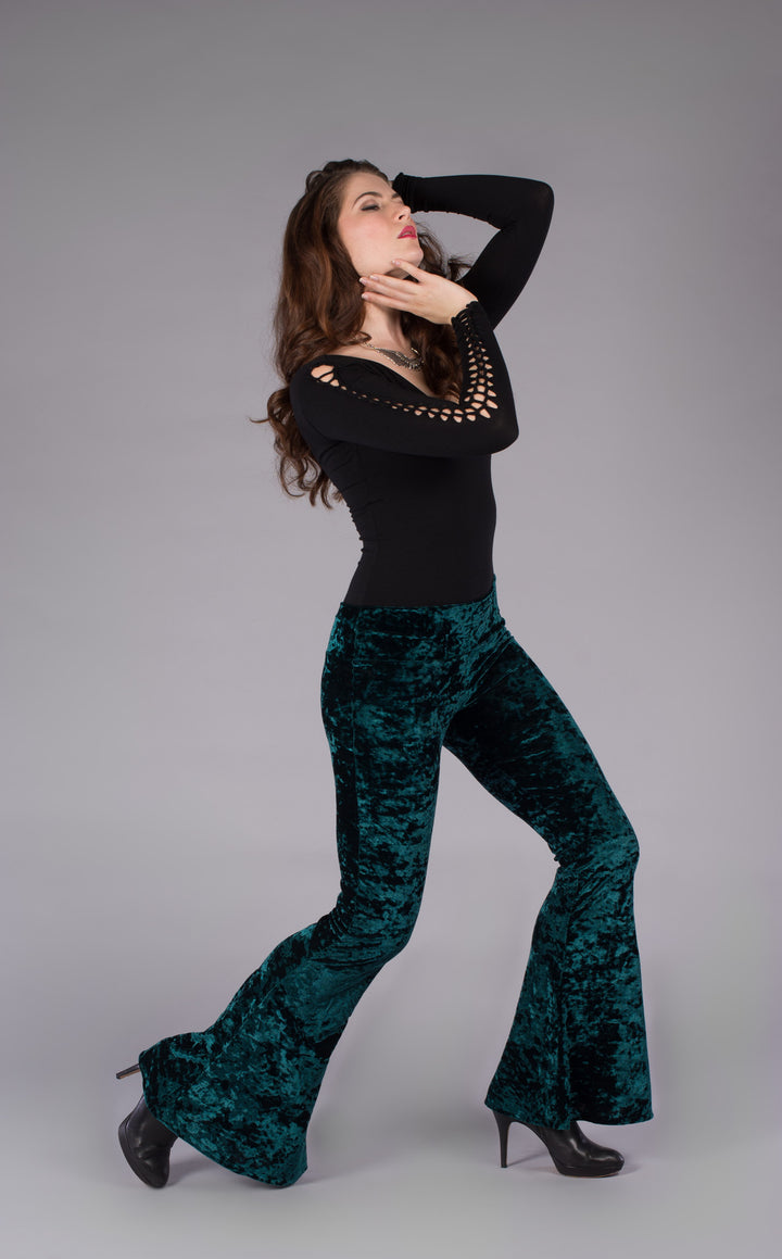 Deep Forest Green Velvet Slim Bells