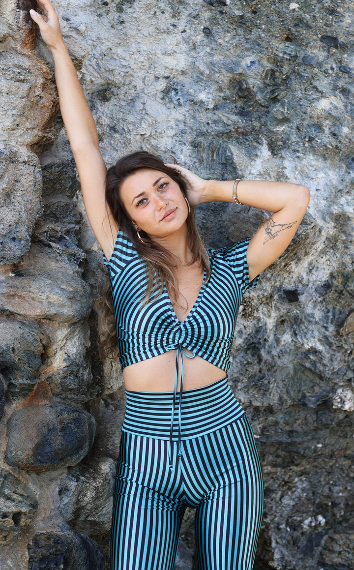 Stripe Cinch Top - Teal & Black Stripe