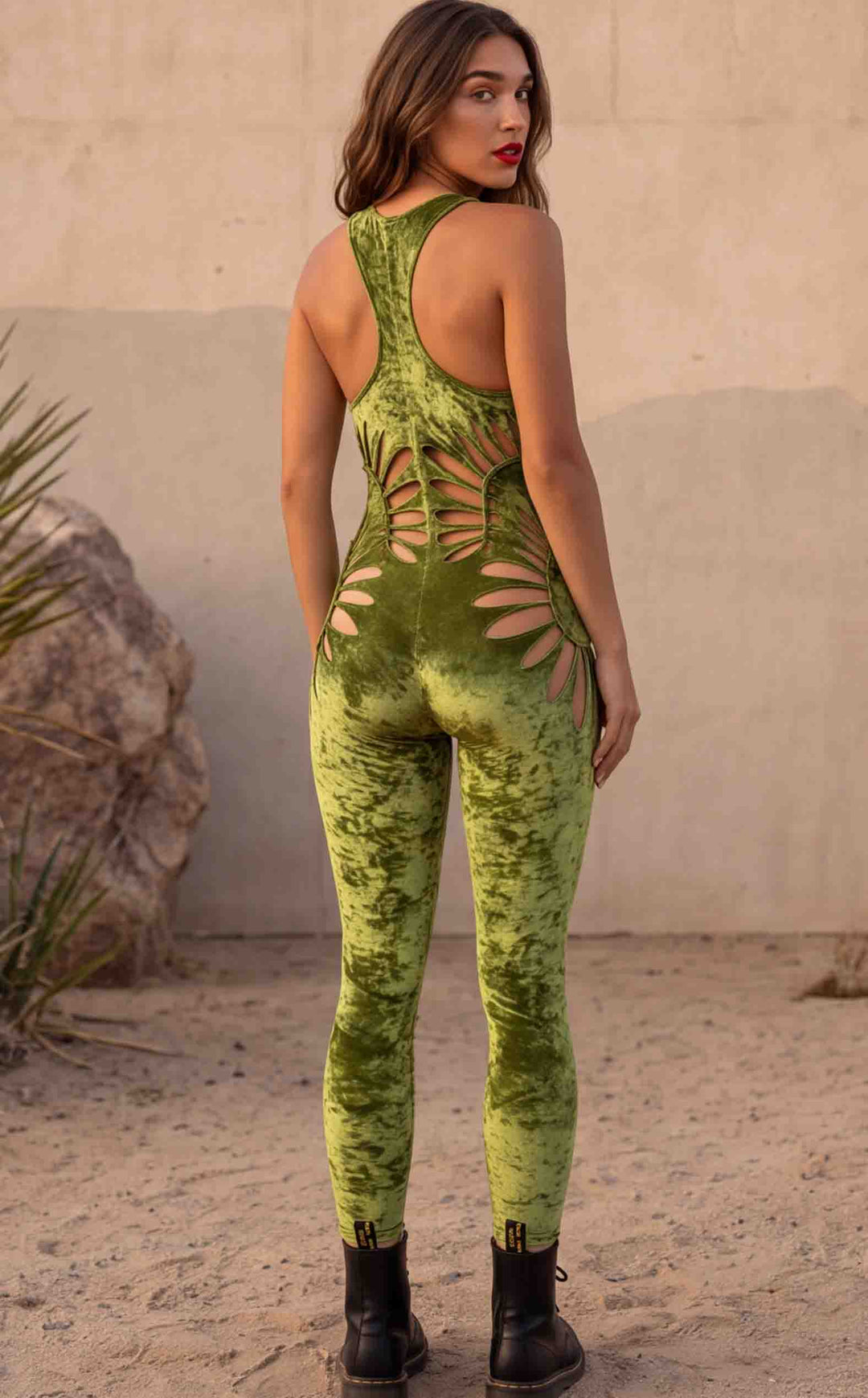 Emerald Velvet Swirl Cut Panther Ladyhawke Onesie x Sniptease