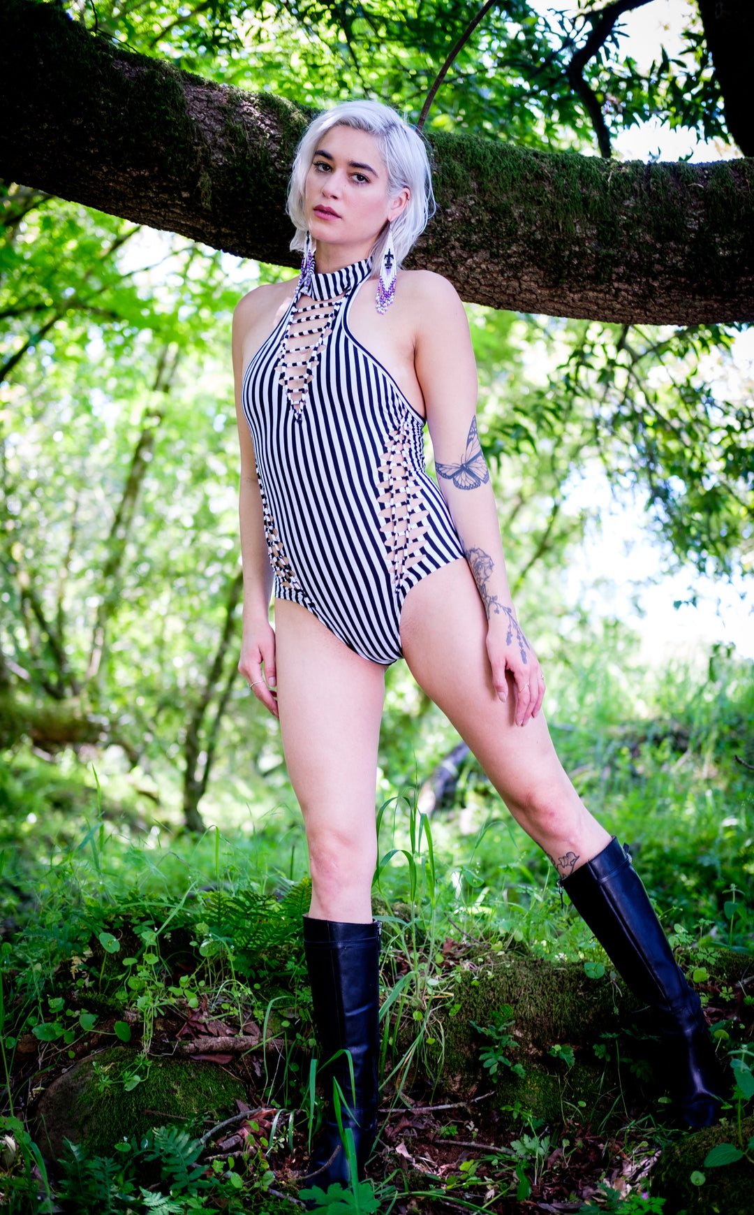 15% Off - Circus Stripe Bamboo Calista Bodysuit x Snip Tease - Warrior Within Designs