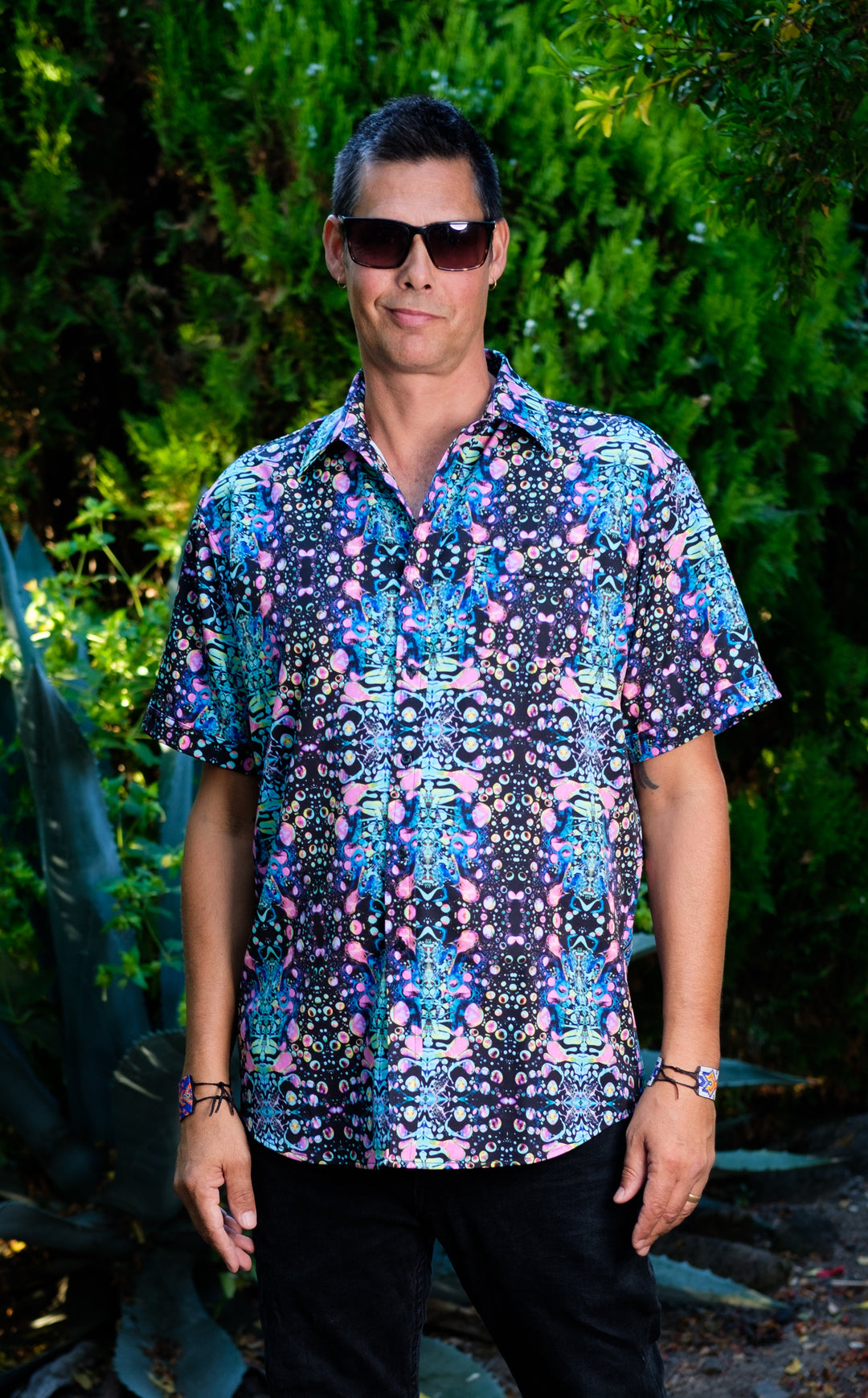 20% Off - Cyan Liquid Light Button Down Shirt - Warrior Within Designs