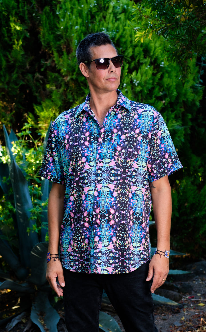 20% Off - Cyan Liquid Light Button Down Shirt - Warrior Within Designs