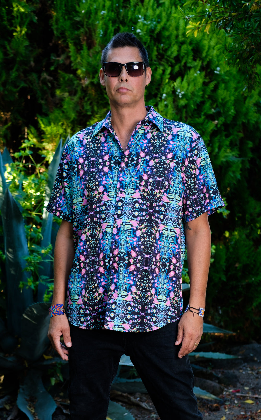 20% Off - Cyan Liquid Light Button Down Shirt - Warrior Within Designs