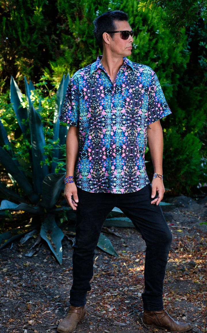 20% Off - Cyan Liquid Light Button Down Shirt - Warrior Within Designs