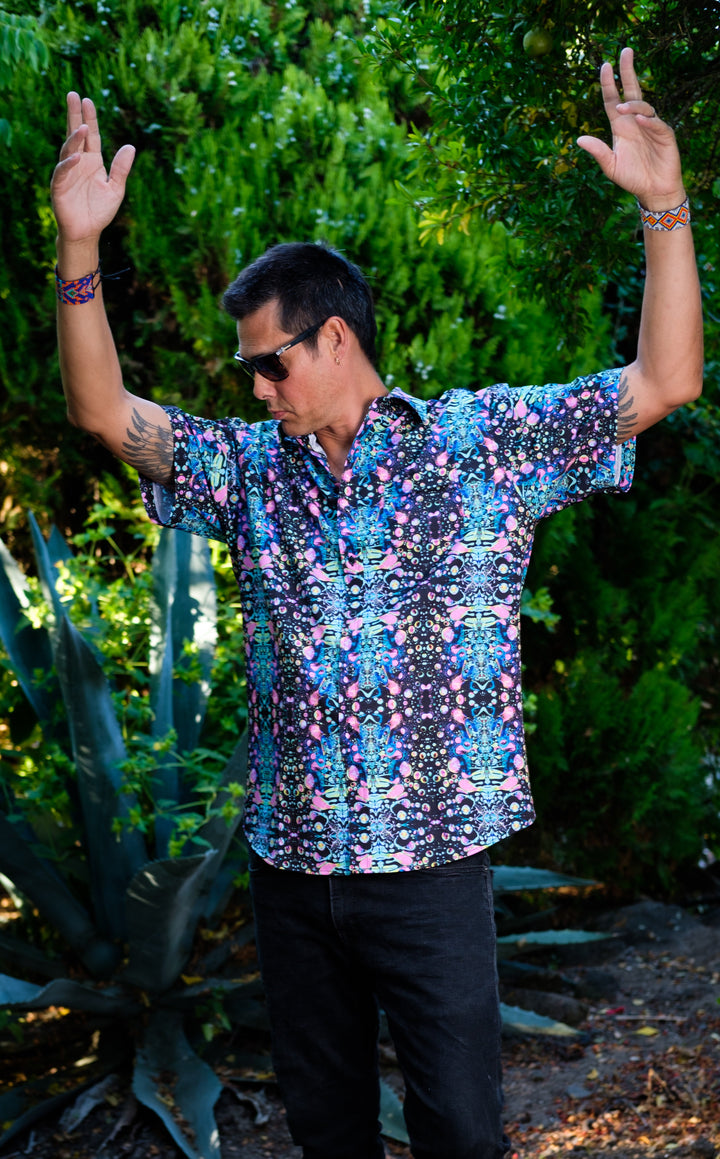 20% Off - Cyan Liquid Light Button Down Shirt - Warrior Within Designs