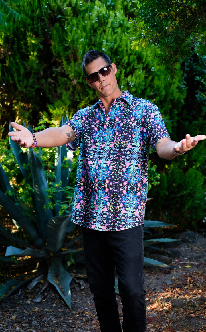 20% Off - Cyan Liquid Light Button Down Shirt - Warrior Within Designs