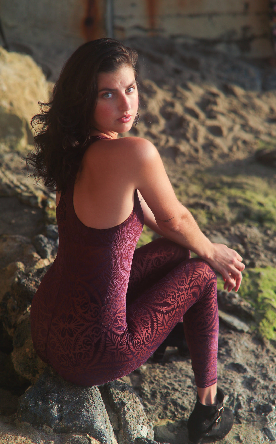 20% Off - Maroon Burnout Velvet Panther Ladyhawke Onesie - Warrior Within Designs