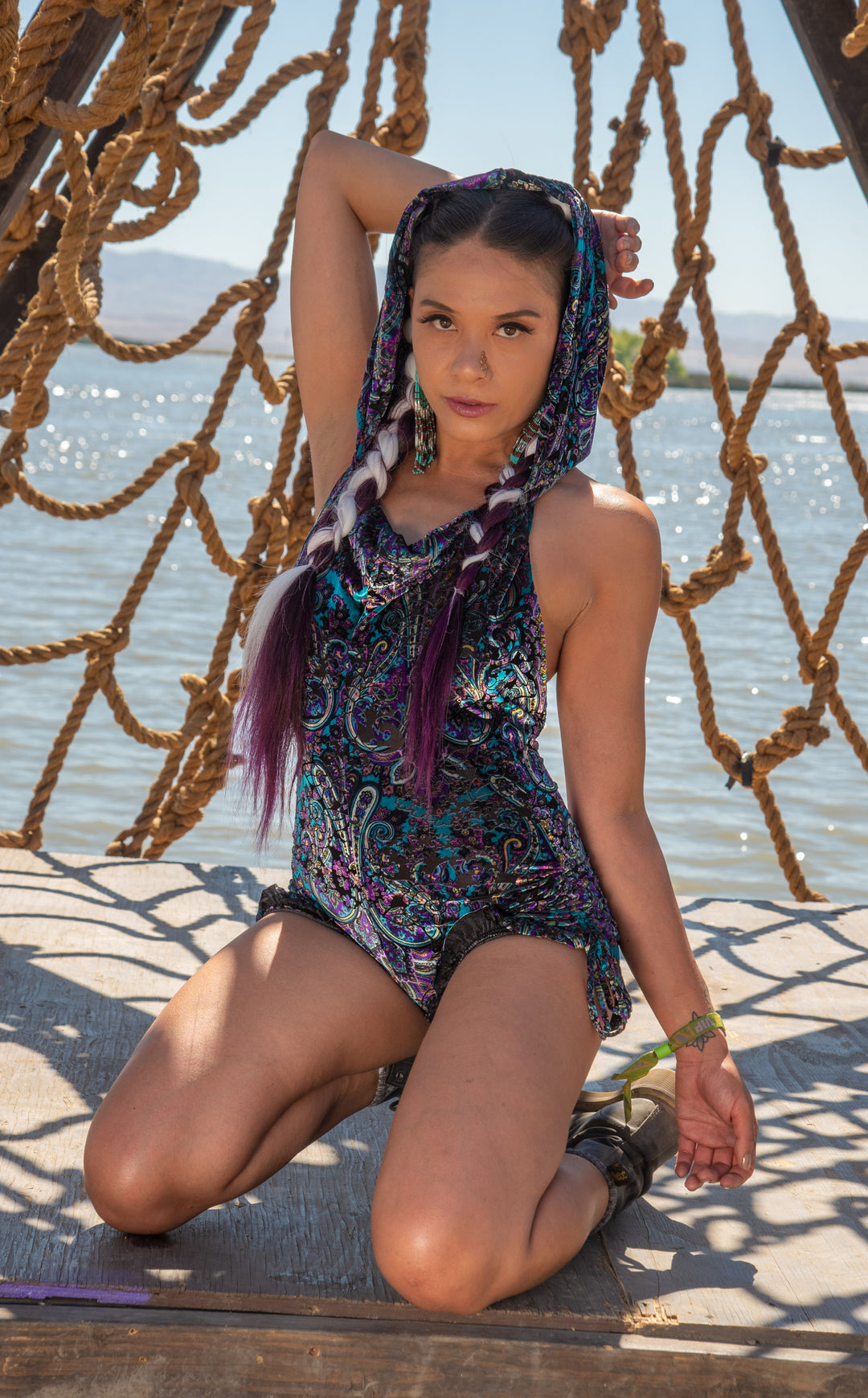 Purple Paisley Burnout Velvet Mystique Shortsie