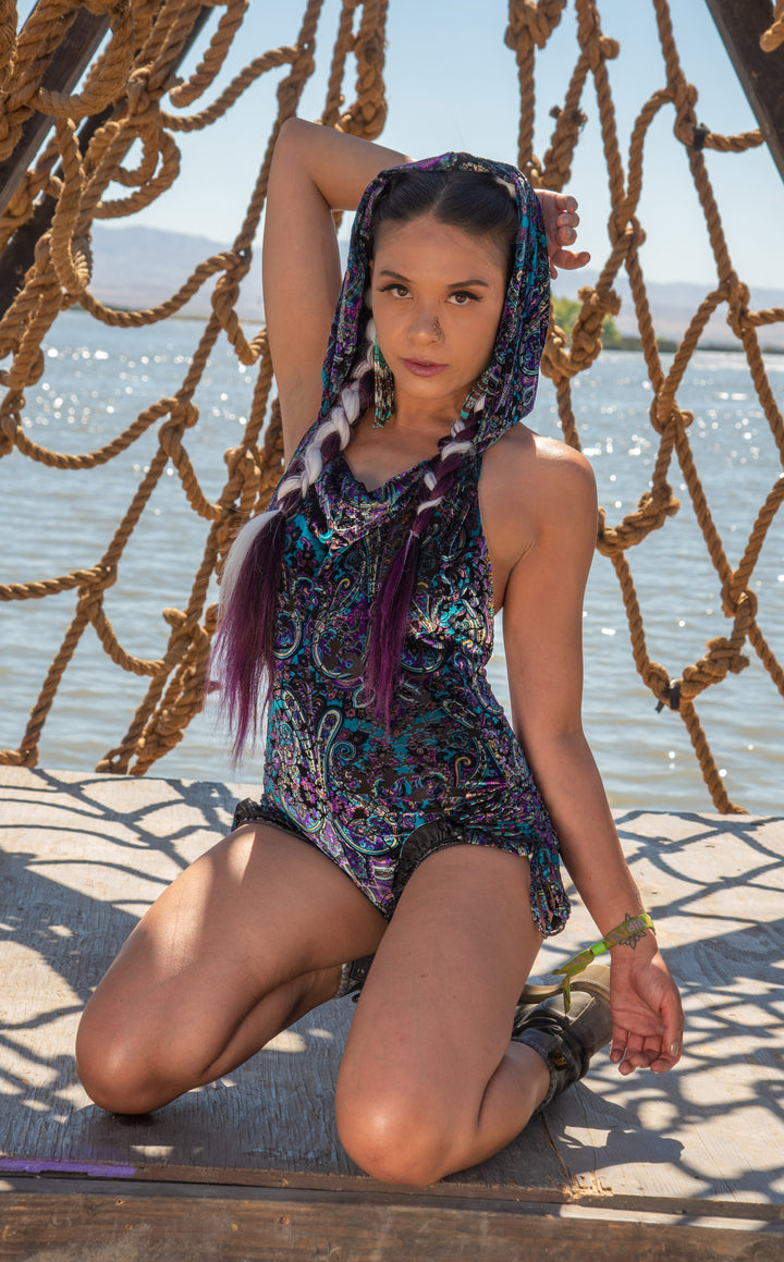 Purple Paisley Burnout Velvet Mystique Shortsie