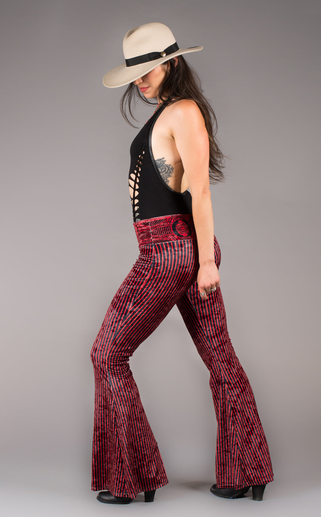 Grateful Dead Velvet Slim Bells - Crimson Red - Warrior Within Designs ,Pants 