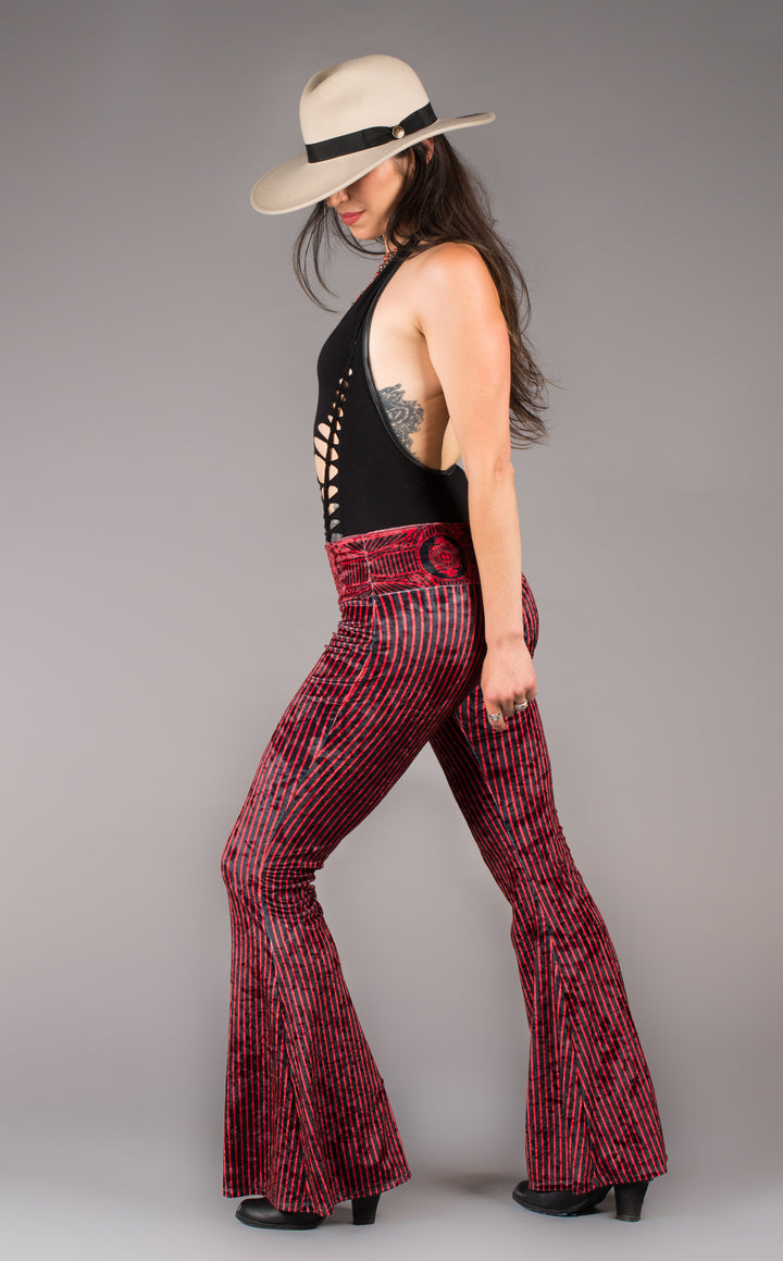Grateful Dead Velvet Slim Bells - Crimson Red - Warrior Within Designs ,Pants 