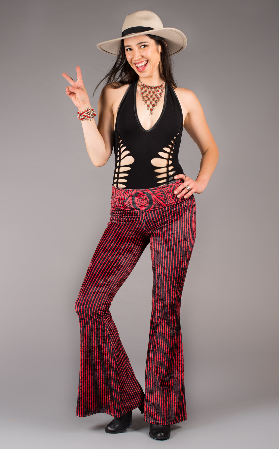 Grateful Dead Velvet Slim Bells - Crimson Red - Warrior Within Designs ,Pants 