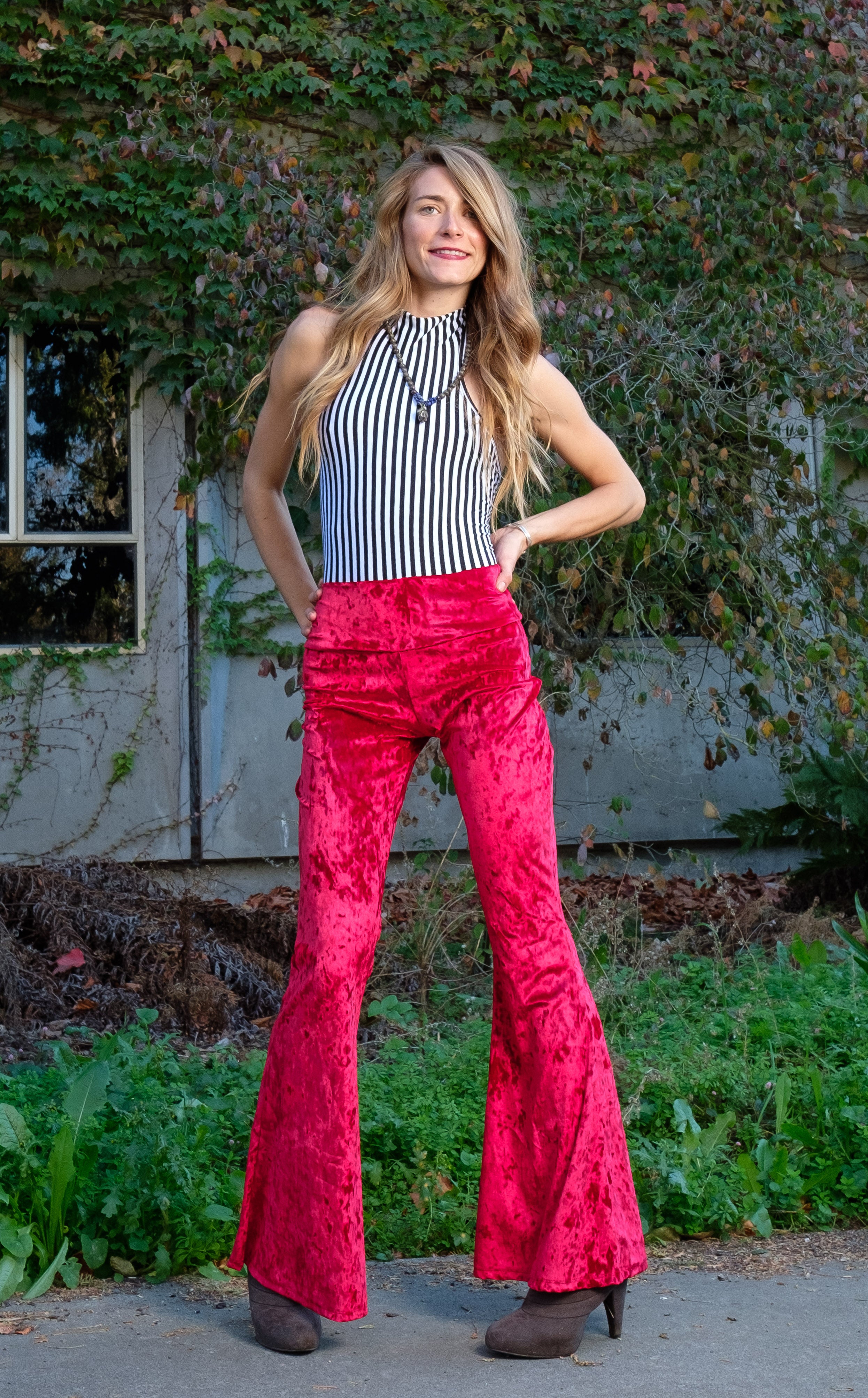 Fire Engine Red Velvet Slim Bells – Warrior Within Designs