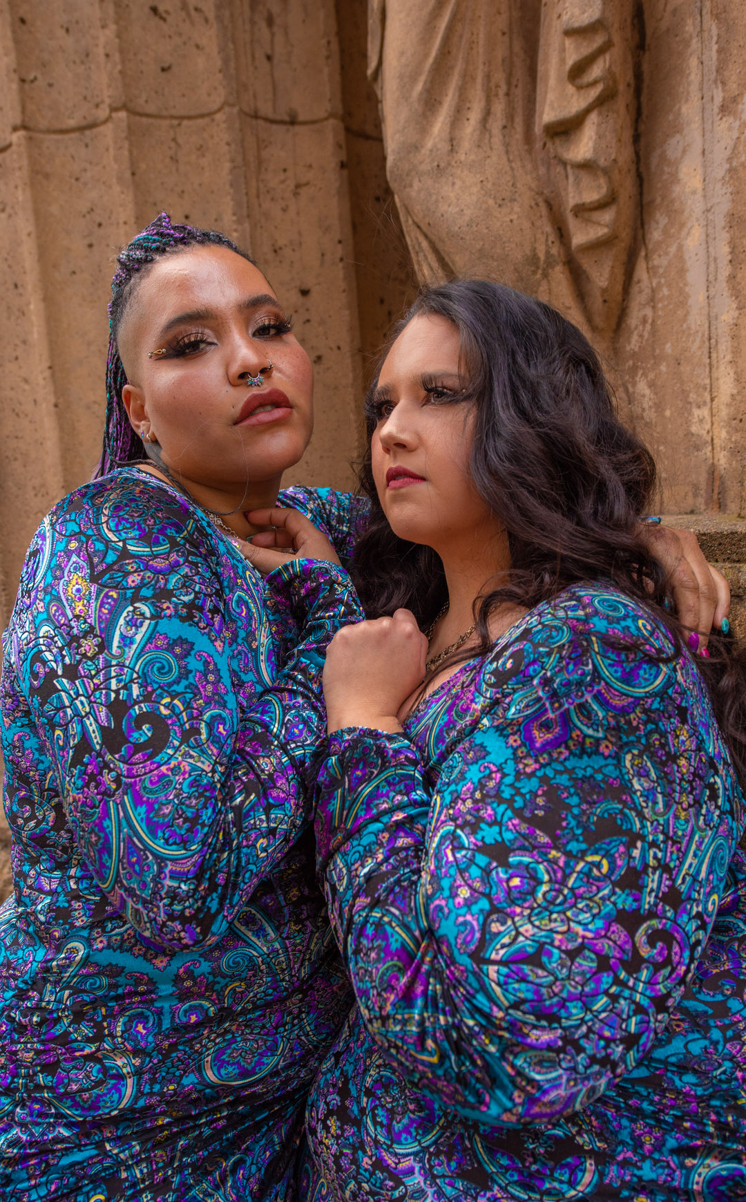 Purple Paisley Burnout Sleeved Echo Cinch Dress -