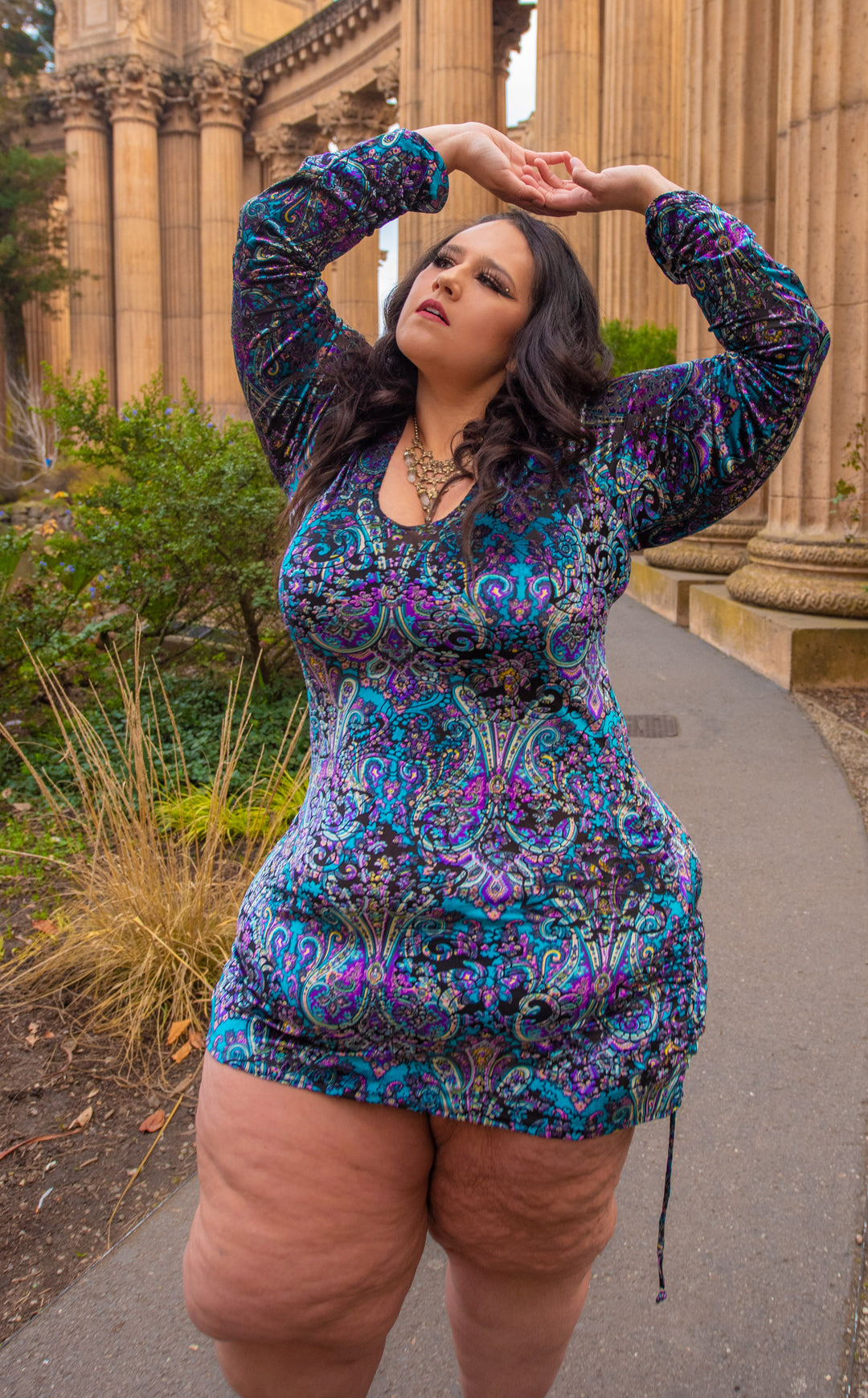 Purple Paisley Burnout Sleeved Echo Cinch Dress -