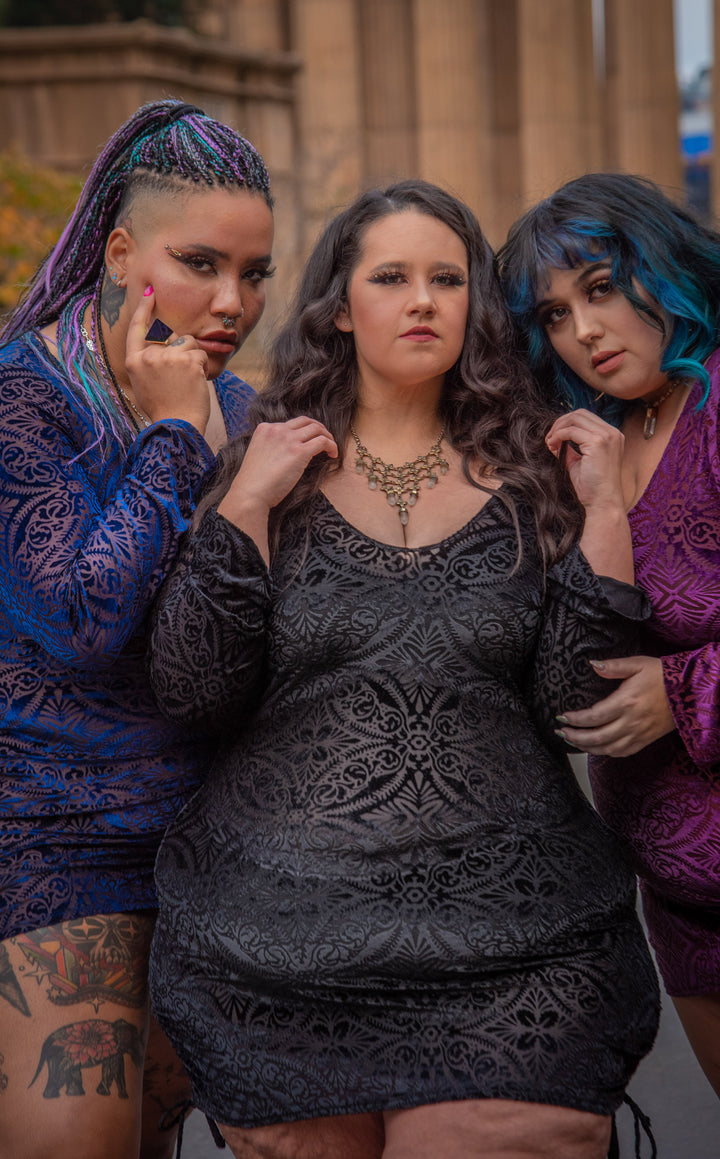 Burnout Velvet Sleeved Echo Cinch Dress x 3 Colors