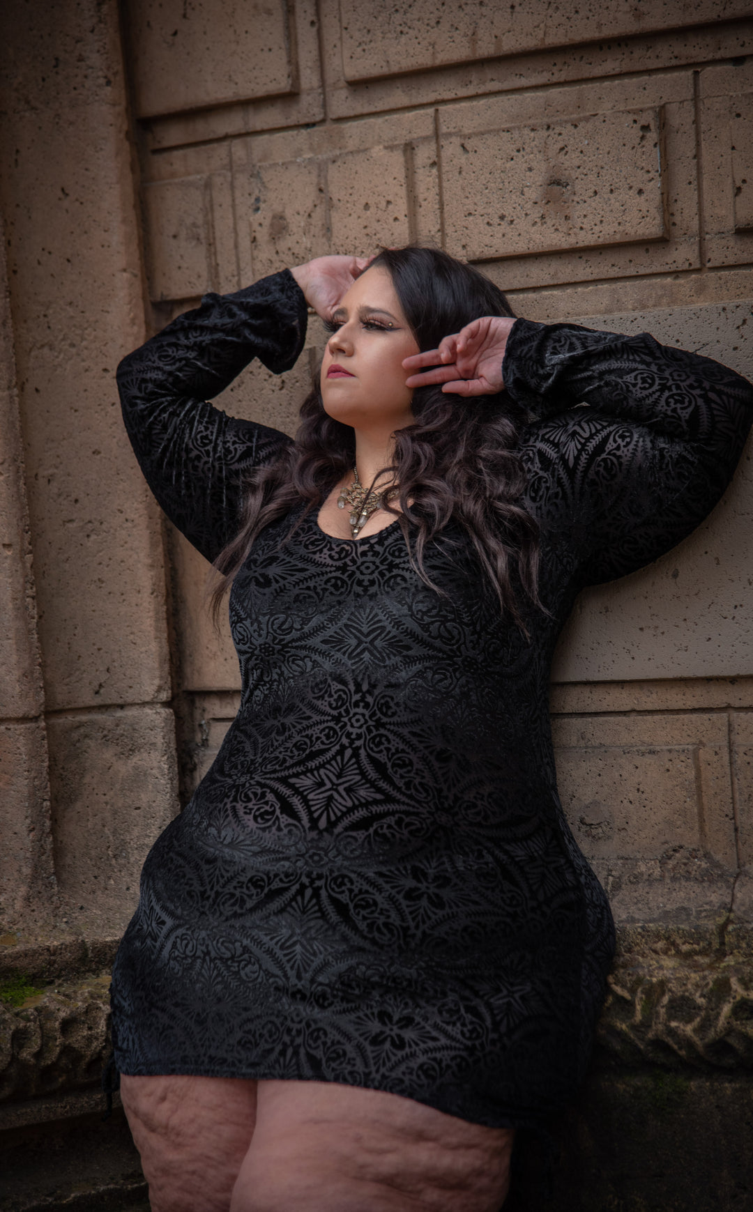 Burnout Velvet Sleeved Echo Cinch Dress x 3 Colors