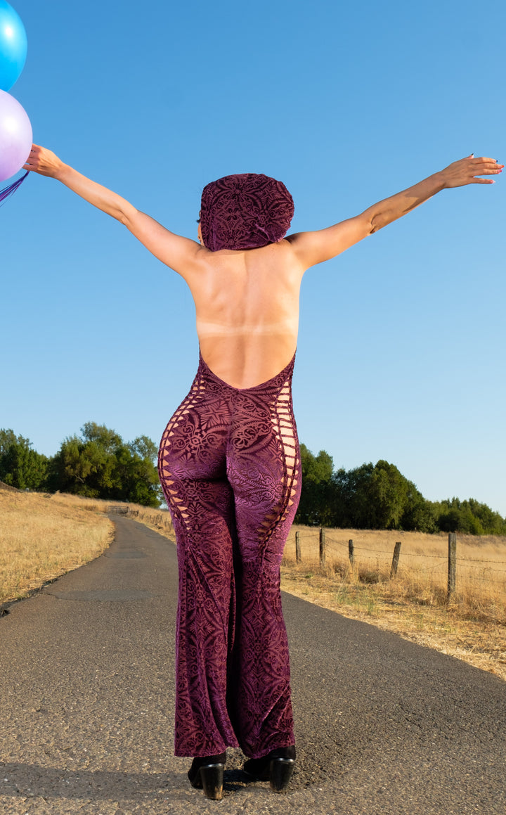 Maroon Burnout Velvet Mystique Onesie - Snip Tease -  Limited Edition