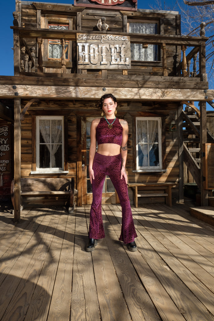 Maroon Burnout Velvet Slim Bells