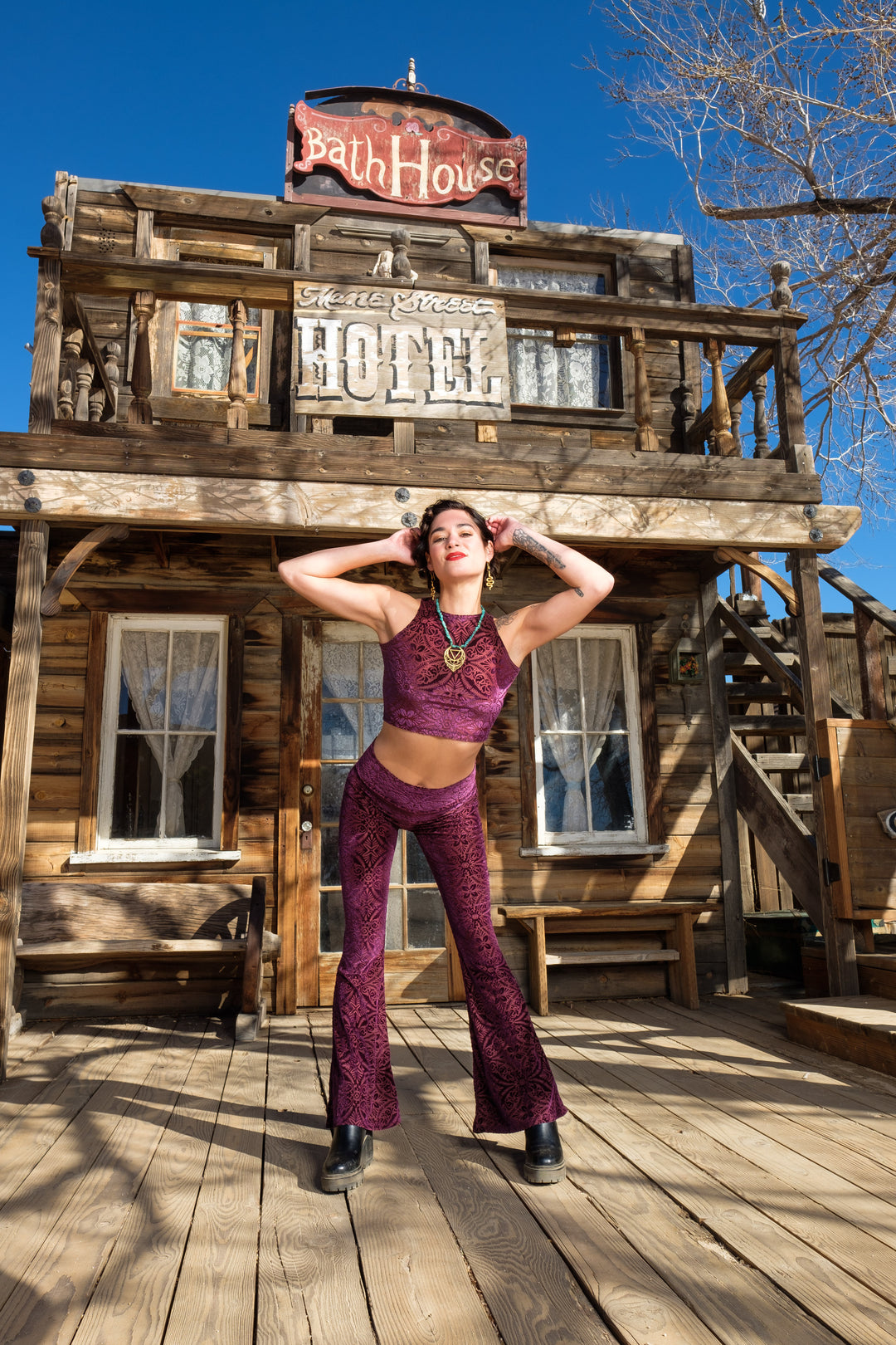 Maroon Burnout Velvet Slim Bells