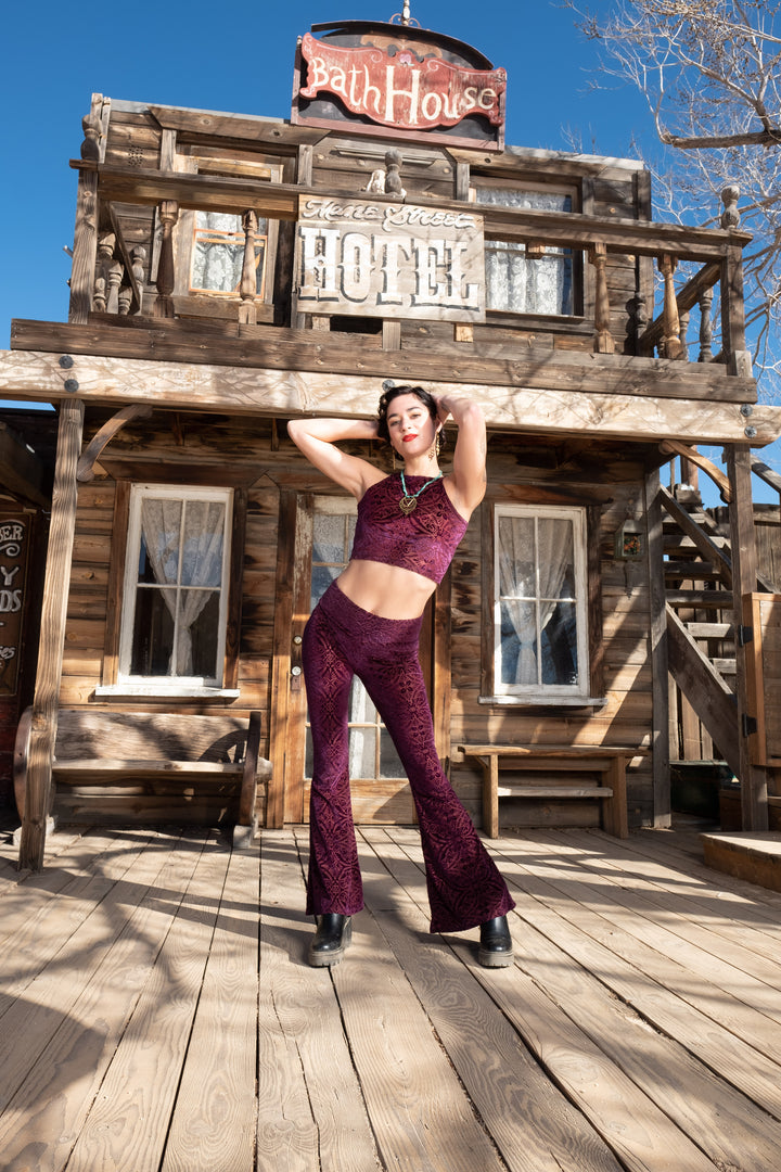 Maroon Burnout Velvet Slim Bells