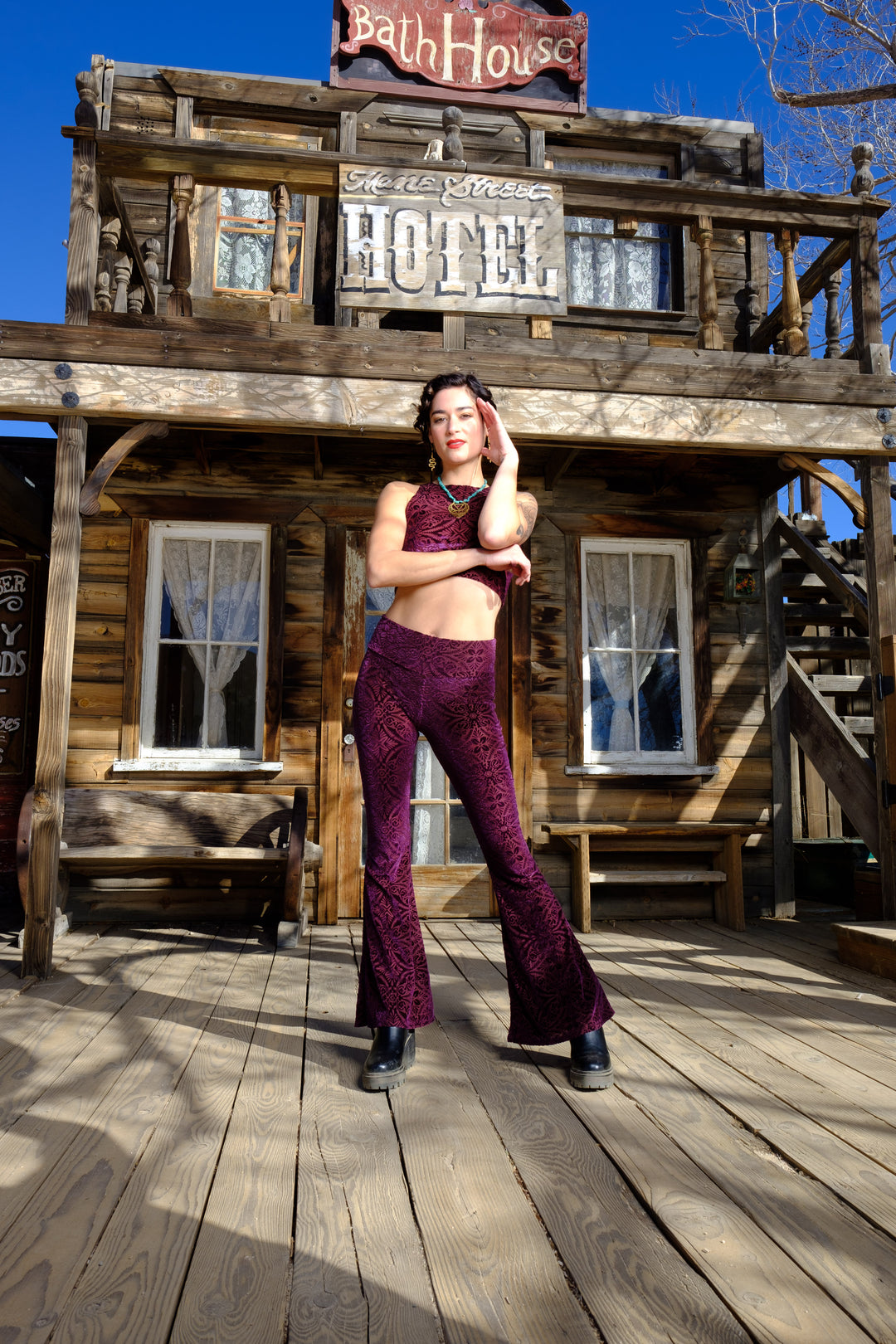 Maroon Burnout Velvet Slim Bells