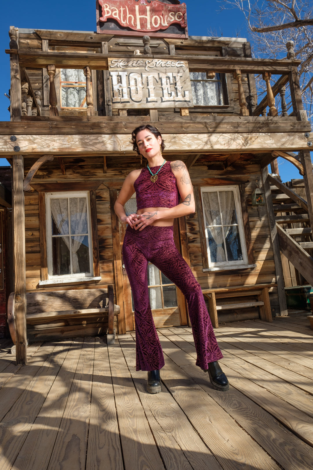 Maroon Burnout Velvet Slim Bells