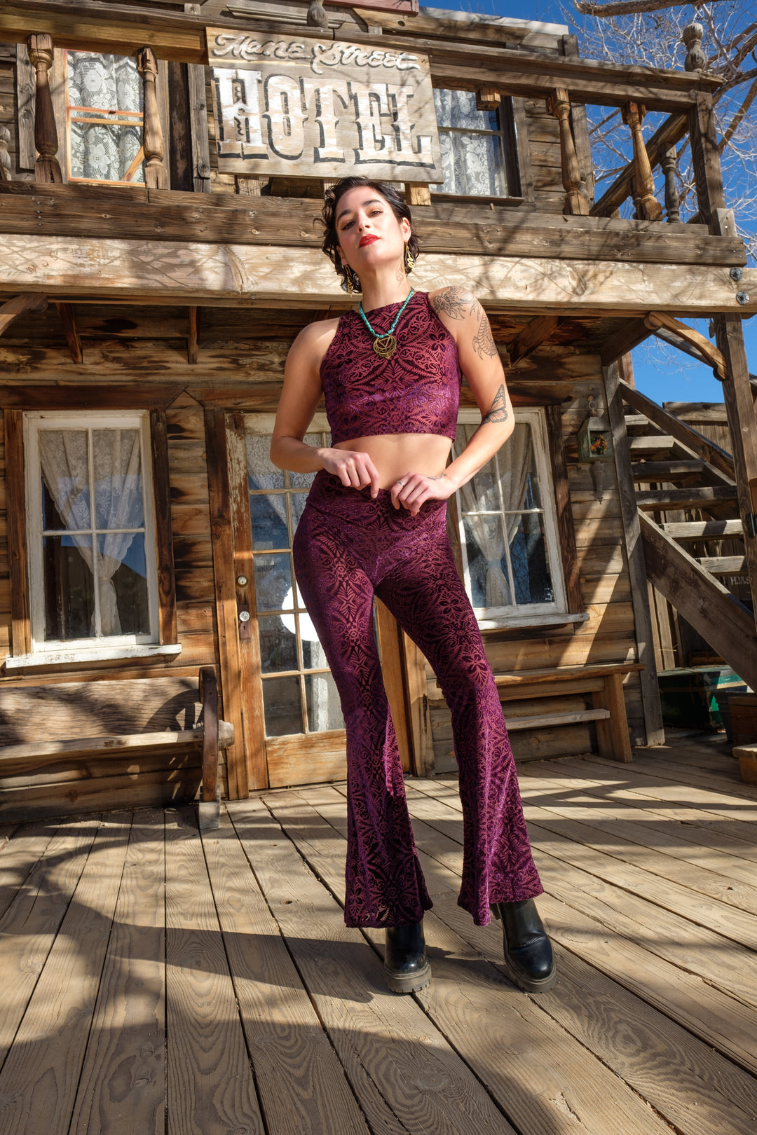 Maroon Burnout Velvet Slim Bells