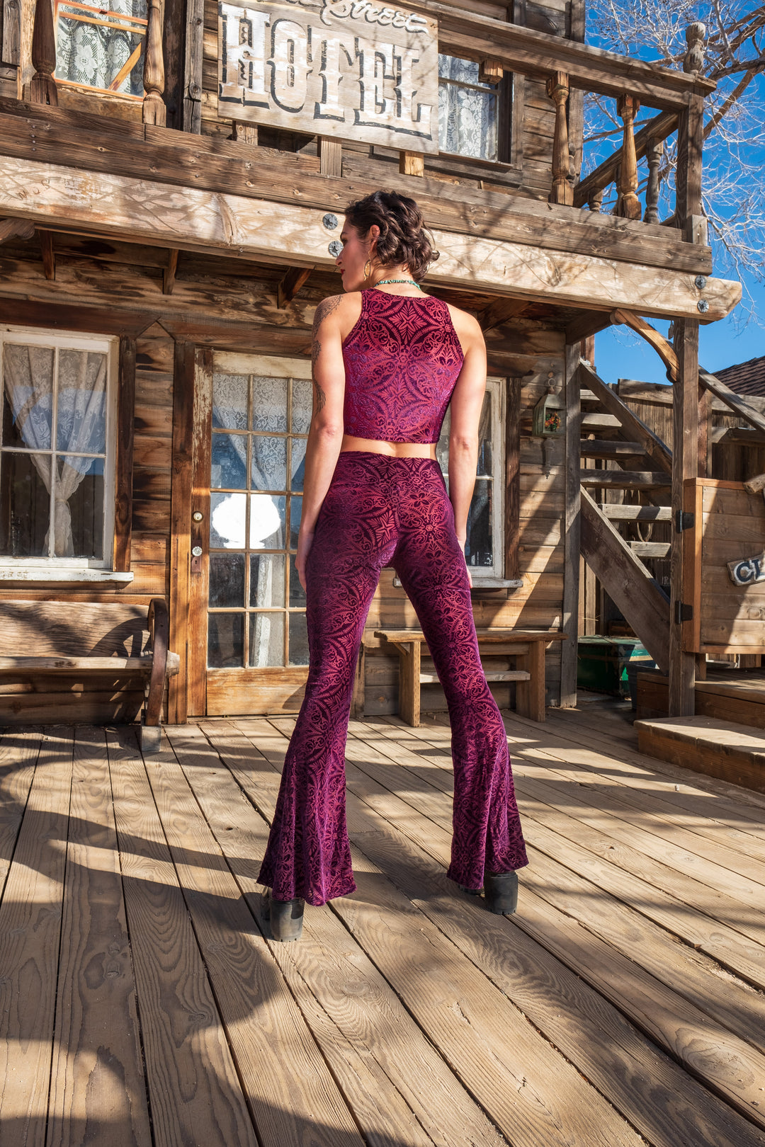 Maroon Burnout Velvet Slim Bells