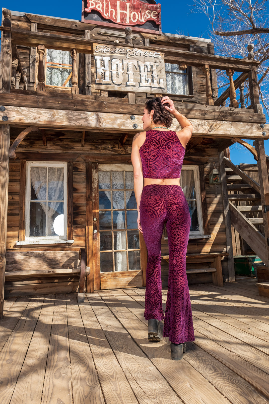 Maroon Burnout Velvet Slim Bells