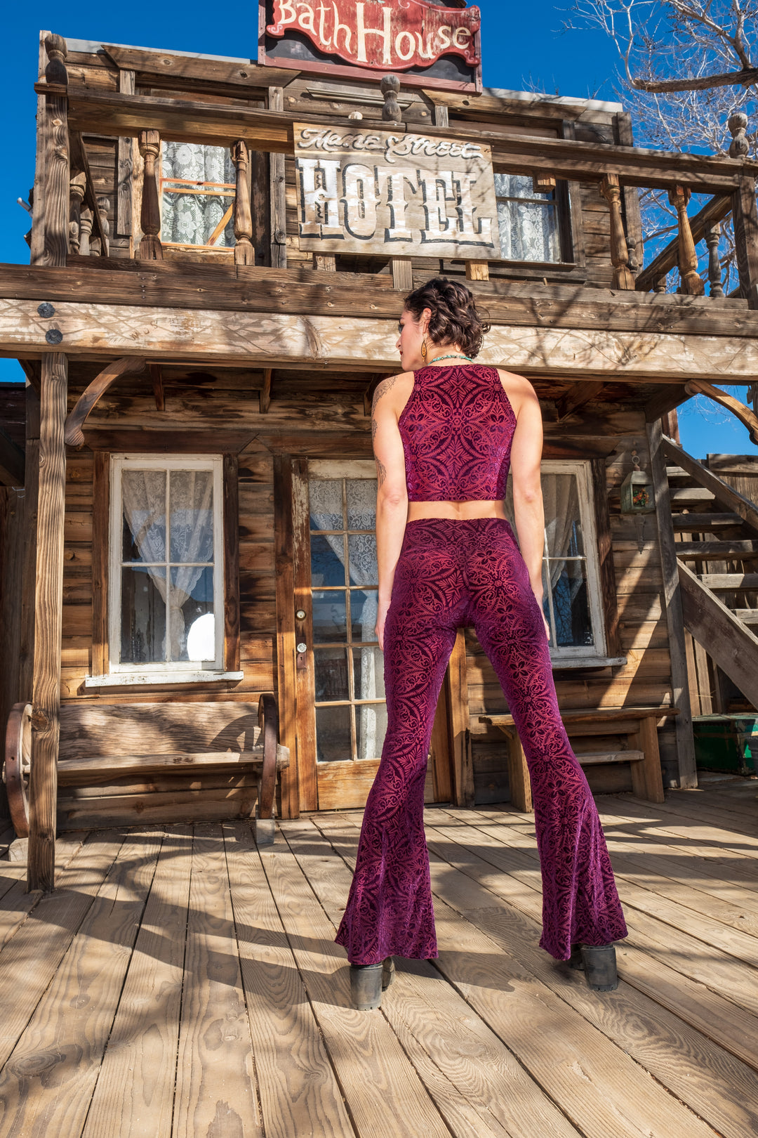 Maroon Burnout Velvet Slim Bells