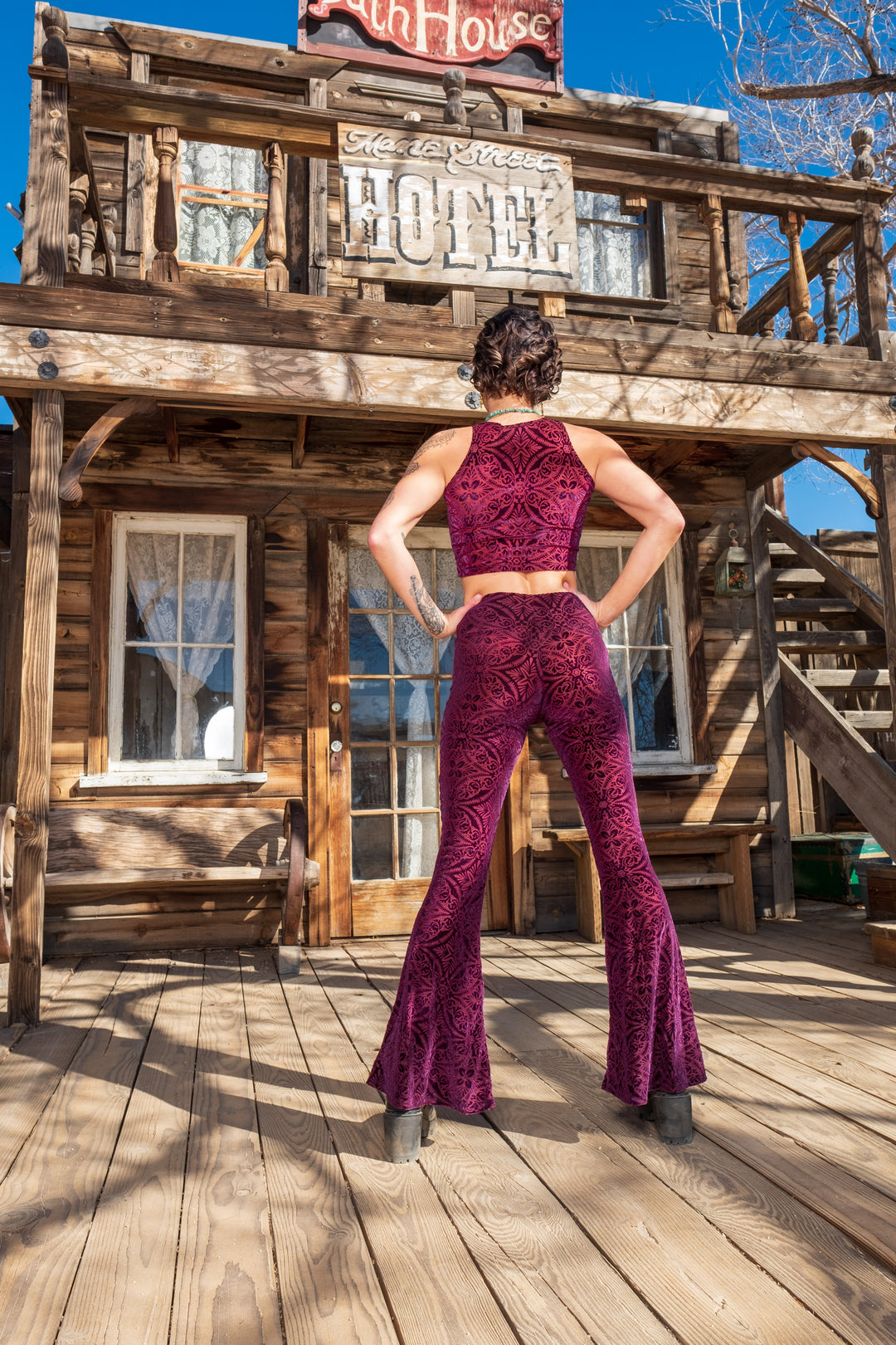 Maroon Burnout Velvet Slim Bells