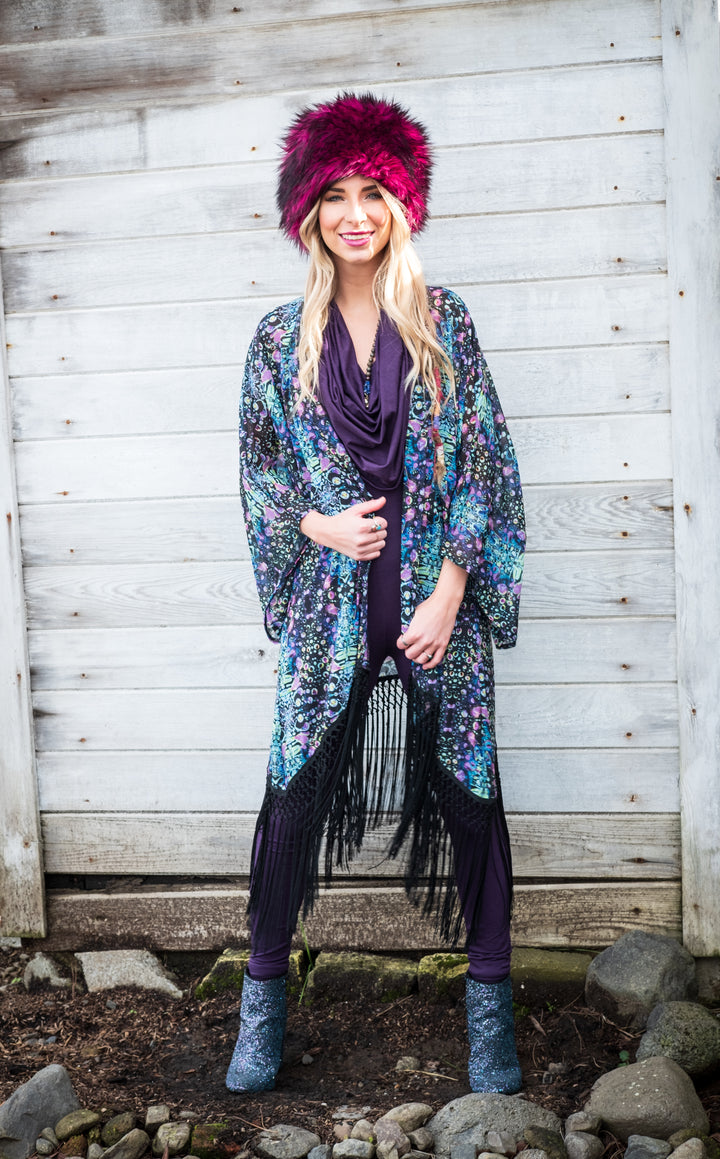 Cyan Liquid Light Kimono