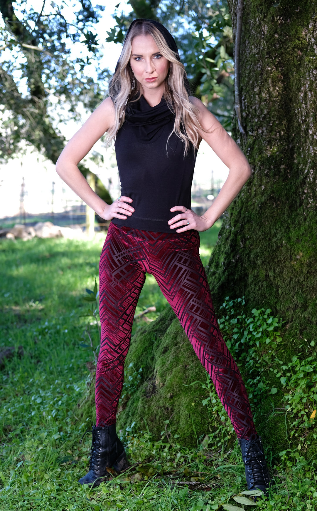 Maroon Chevron Burnout Velvet Ladyhawke Leggings