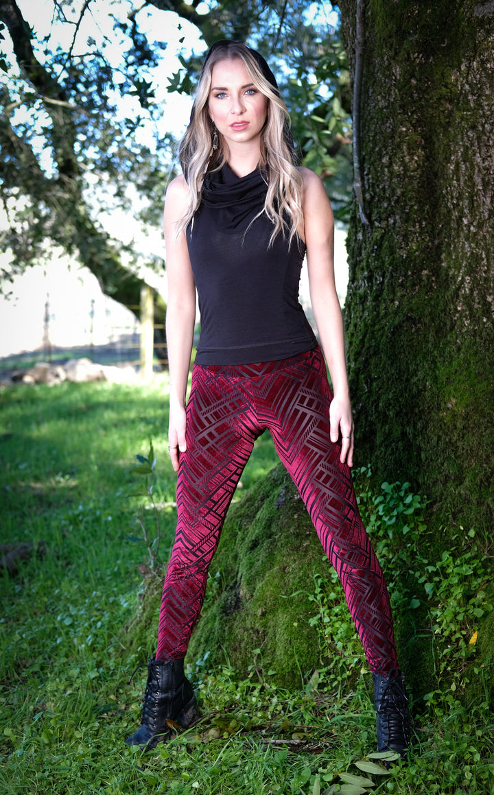 Maroon Chevron Burnout Velvet Ladyhawke Leggings