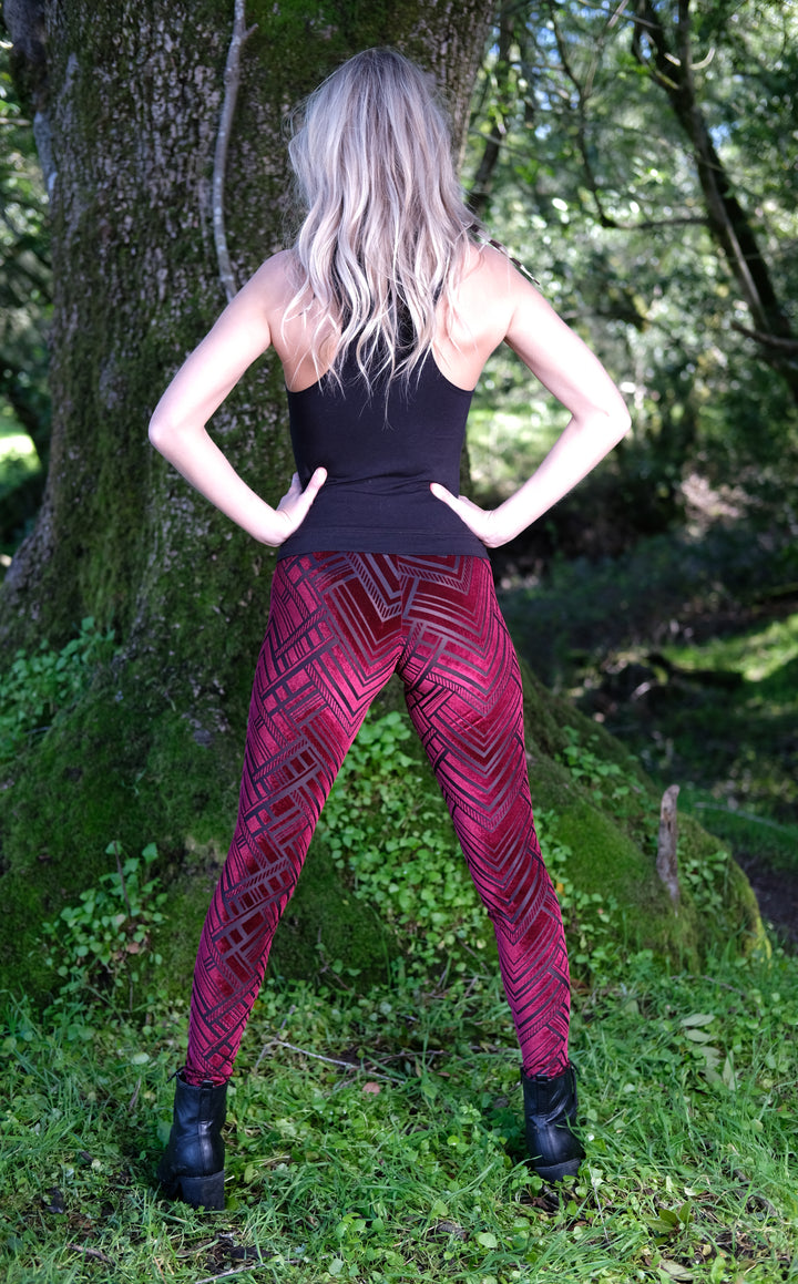 Maroon Chevron Burnout Velvet Ladyhawke Leggings