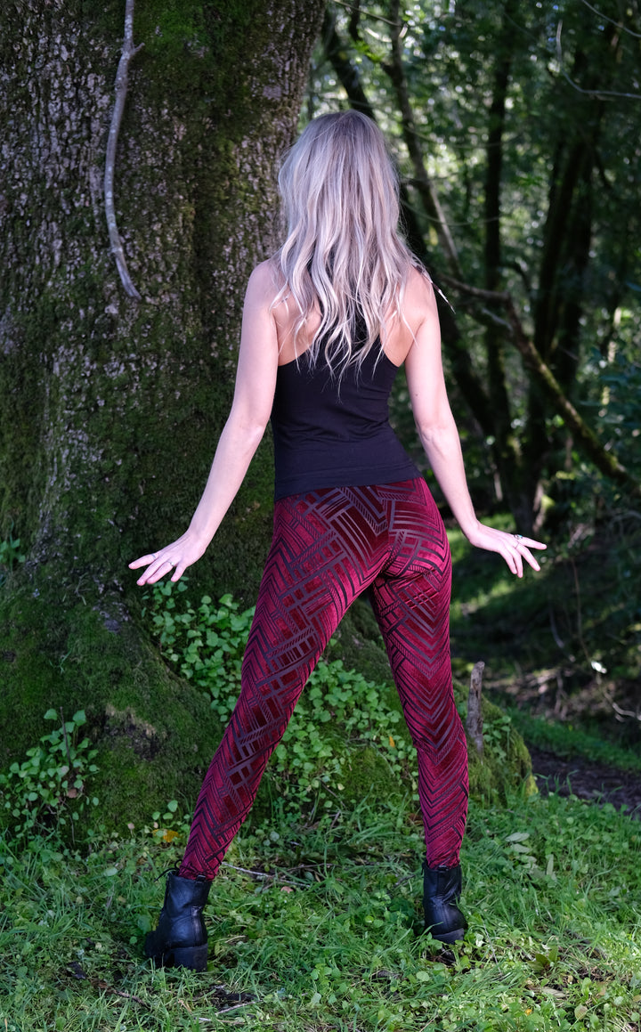 Maroon Chevron Burnout Velvet Ladyhawke Leggings