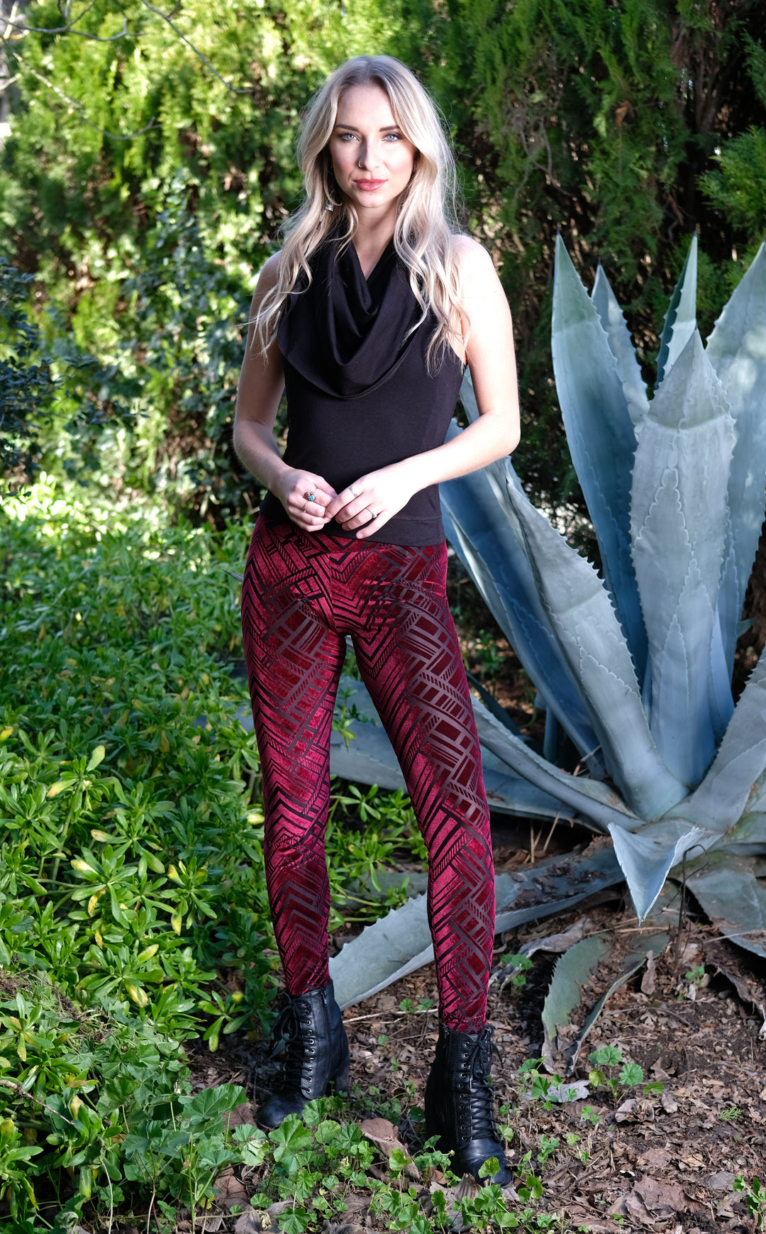 Maroon Chevron Burnout Velvet Ladyhawke Leggings