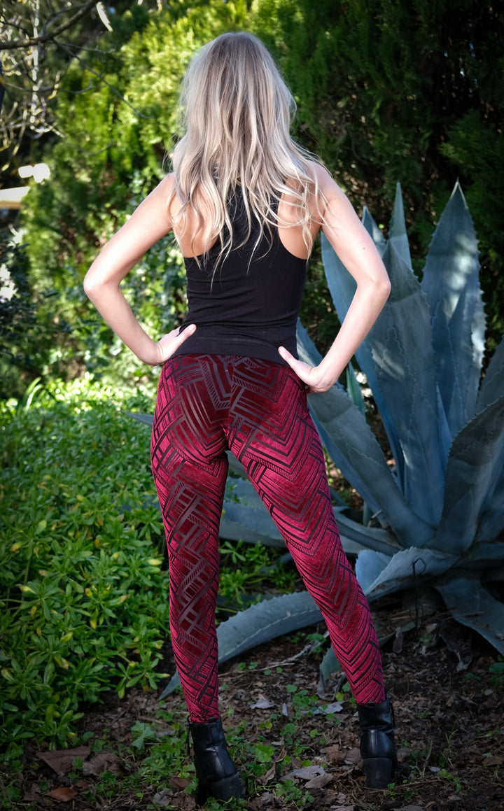 Maroon Chevron Burnout Velvet Ladyhawke Leggings