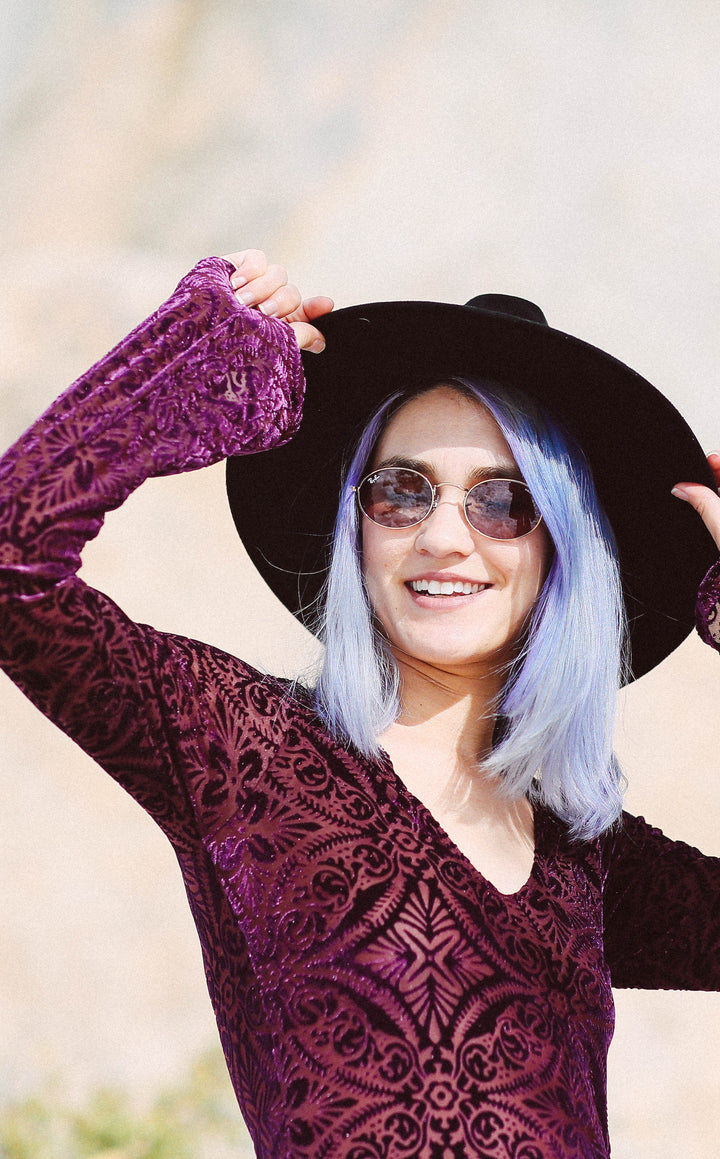 Maroon Burnout Sleeved Echo Cinch Dress