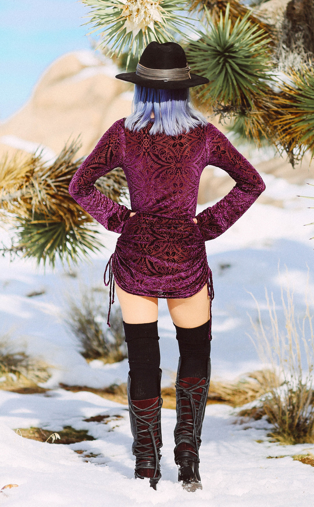 Maroon Burnout Sleeved Echo Cinch Dress