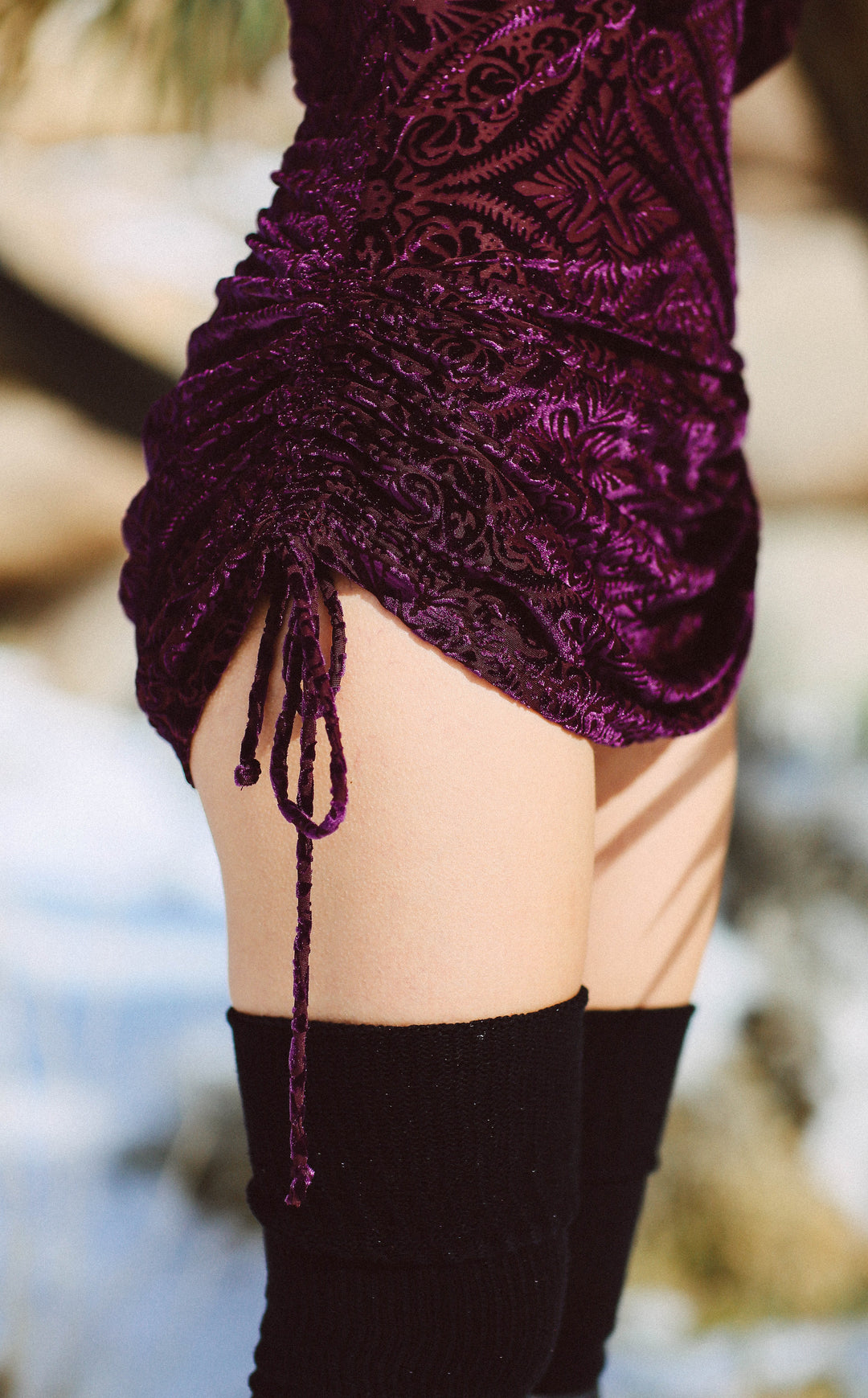 Maroon Burnout Sleeved Echo Cinch Dress