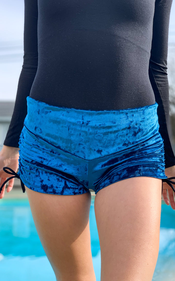 Teal Crush Velvet Cowgirl Shorts