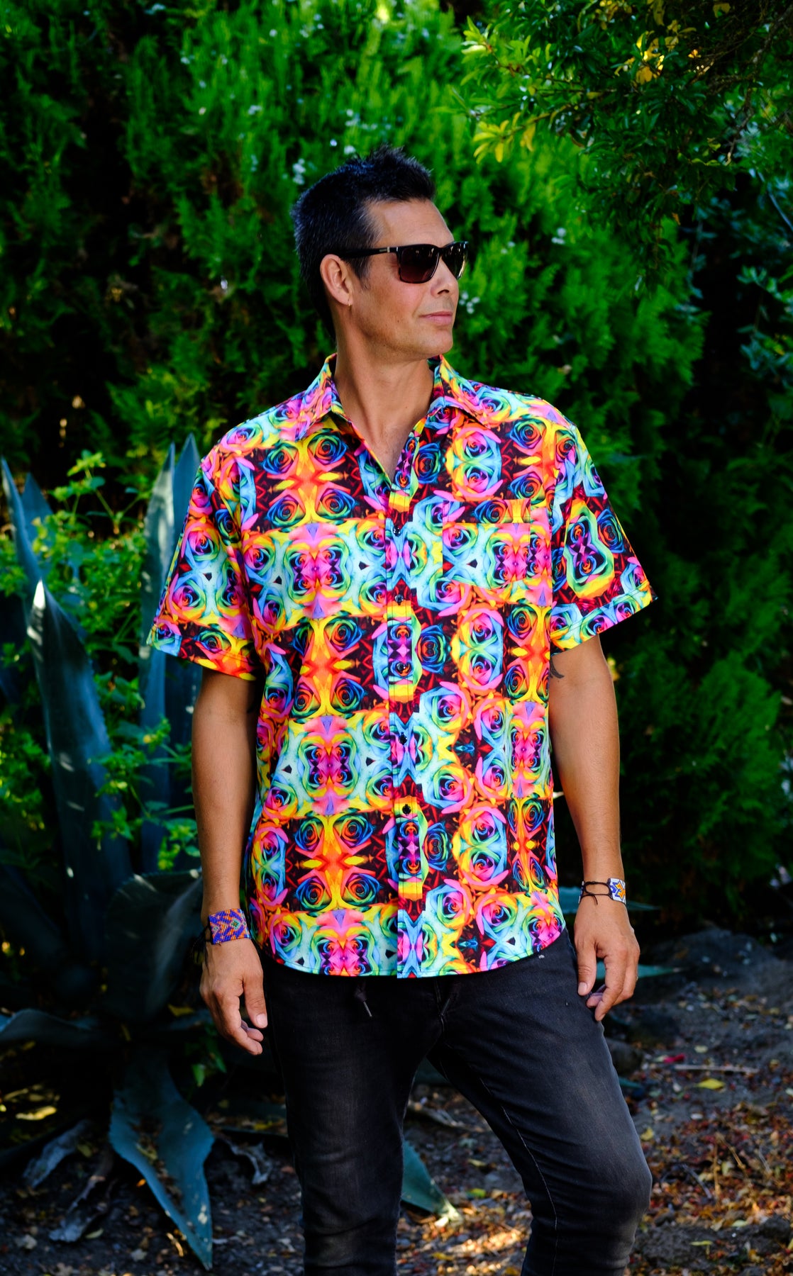 Tie Dye Roses Button Down Shirt Jammin Warrior Collective